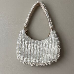 Elegant Pearl-Embellished White Handbag